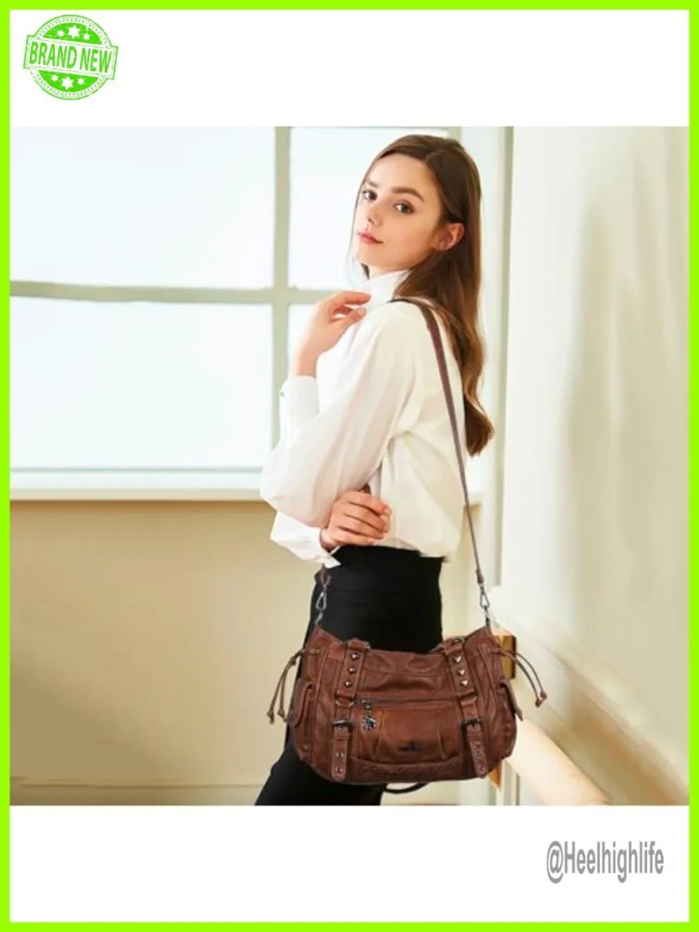 Multi Pocket Retro Hobo Handbag Satchel Tote Vegan Leather